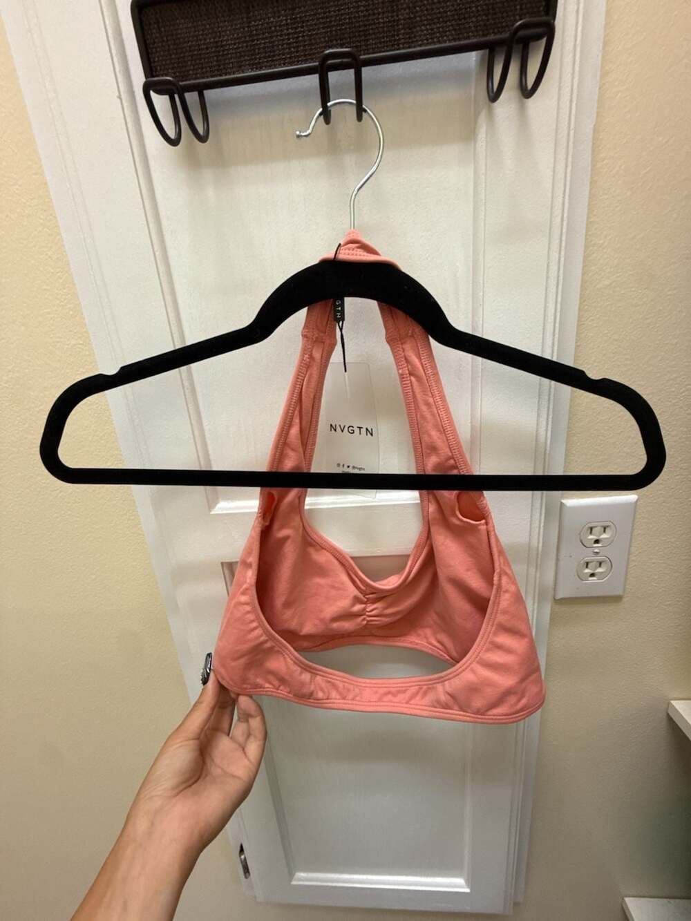 NVGTN Women's Ruched Halter Sports Bralette in Coral/Pink - Picture 4 of 4